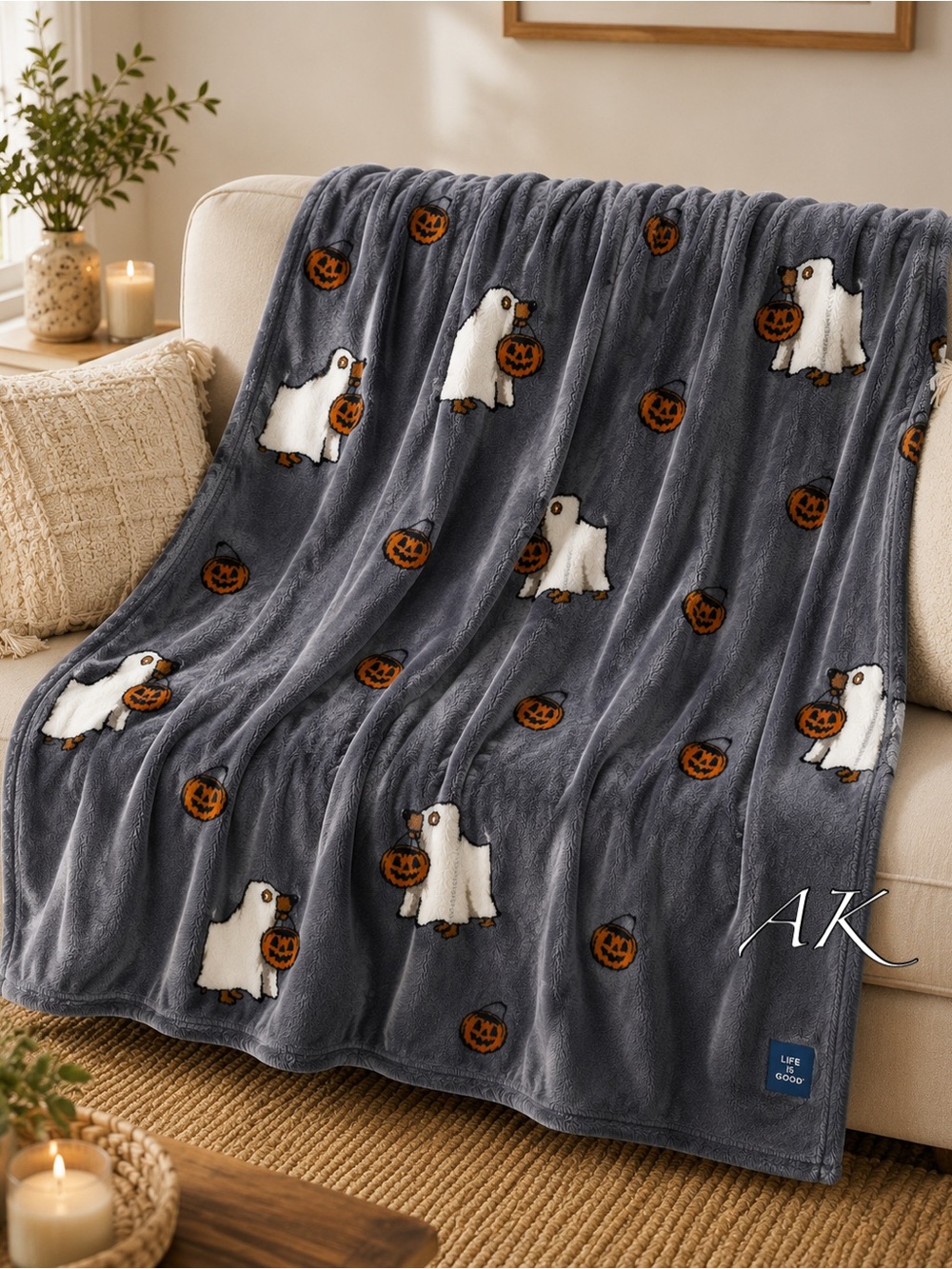 Life Is Good Dachshund Ghost Plush Halloween Throw Blanket 🐾 Doxie Wiener